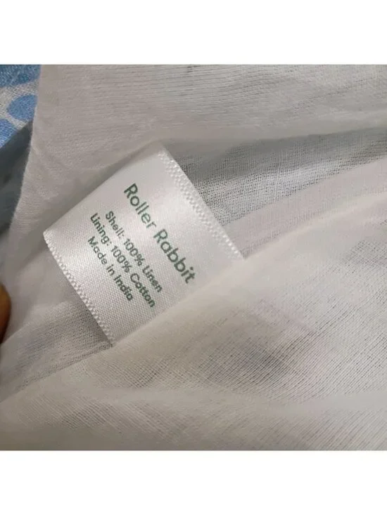 Roller Rabbit Mini Dress Women's Blue White Floral Print Linen Ruffle Sleeve - Picture 9 of 10